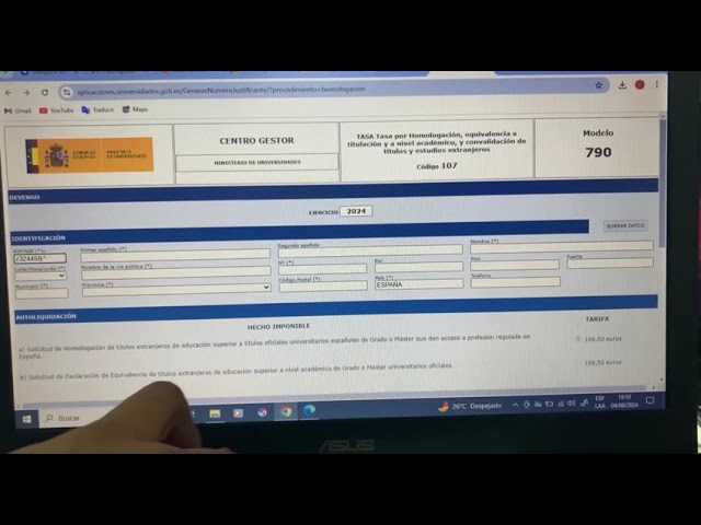modelo 790. justificación de tasas de derechos de examen.